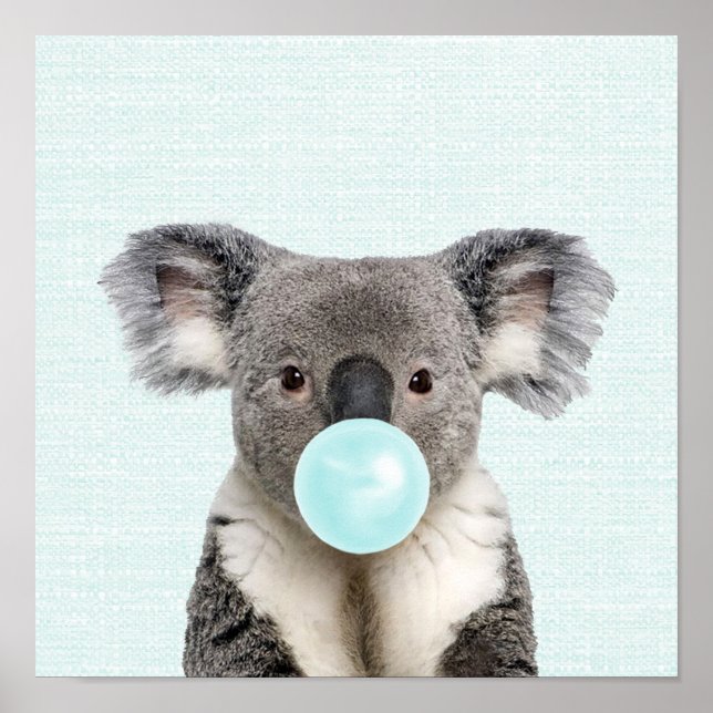 Koala Blowing a Blue Bubble gum Poster (Front)