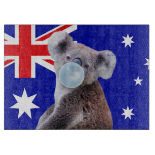 Koala Blowing Blue Bubble gum Australian Flag Cutting Board