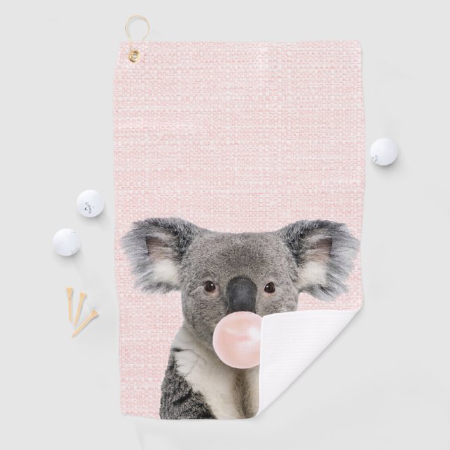 Koala Blowing Pink Bubble gum   Golf Towel (InSitu)