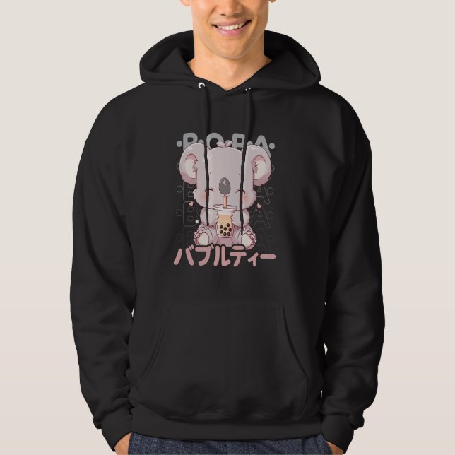 Koala Boba Tea Kawaii Bubble Tea Koala Anime Neko  Hoodie (Front)