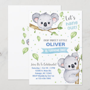 Koala boy birthday invitation, any age. invitation
