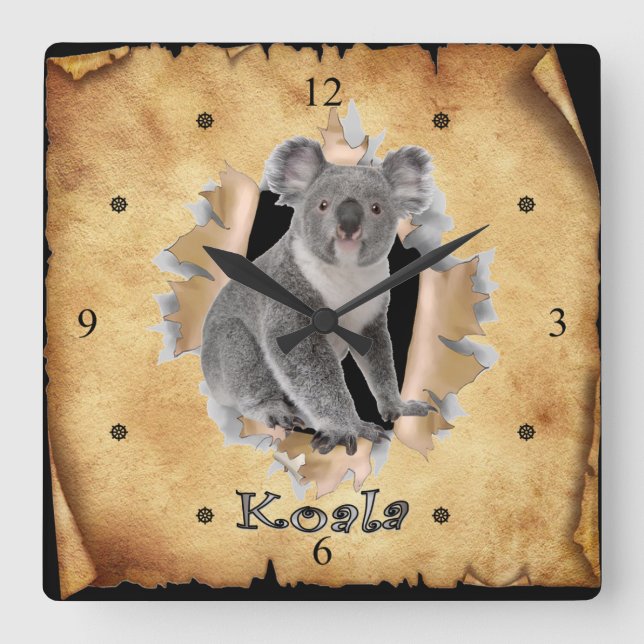Koala Breaks Through Paper Bag Clock!  ~ Square Wall Clock (Front)