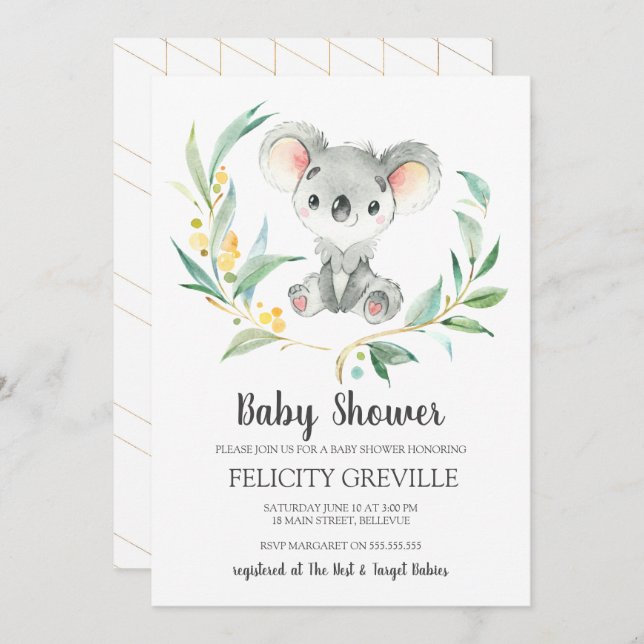 Koala Bush Baby | Baby shower Invitations (Front/Back)