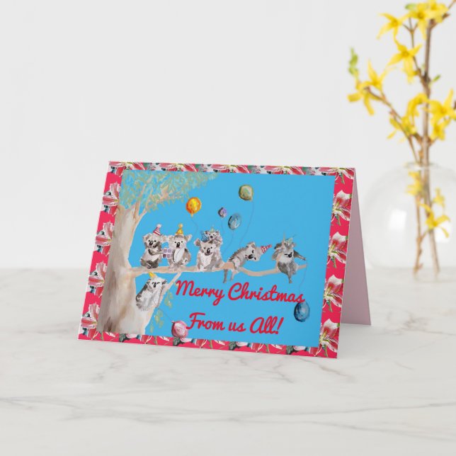 Koala Christmas Card Funny Merry From Us All Card (Yellow Flower)