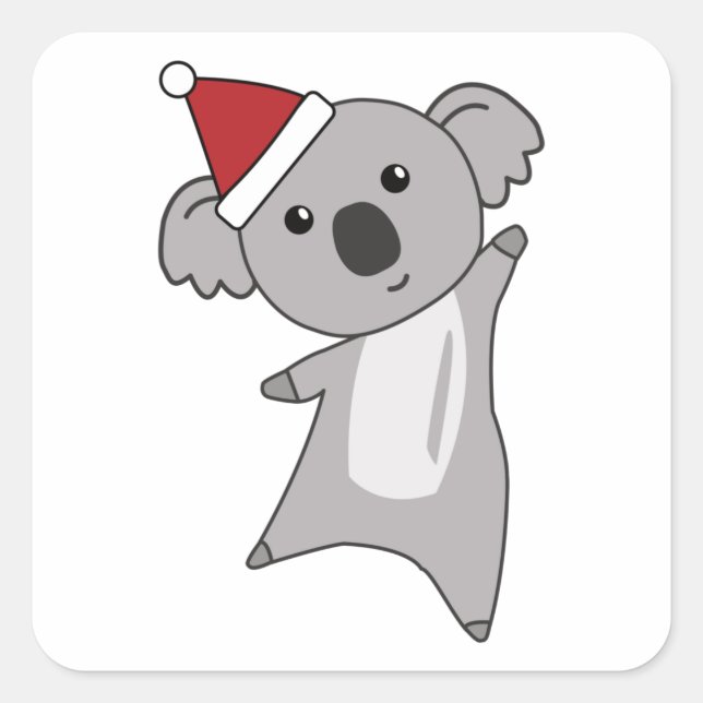 Koala Christmas Cute Animals Kids Santa Square Sticker (Front)