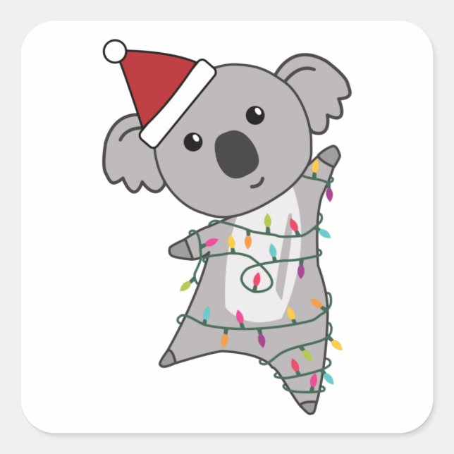 Koala Christmas Fairy Lights Cute Animal Square Sticker (Front)
