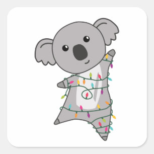 Koala Christmas Fairy Lights Cute Animal Square Sticker