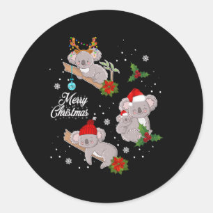 Koala Christmas Lights Funny Santa Hat Merry Chris Classic Round Sticker