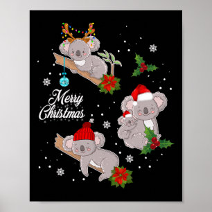 Koala Christmas Lights Funny Santa Hat Merry Chris Poster