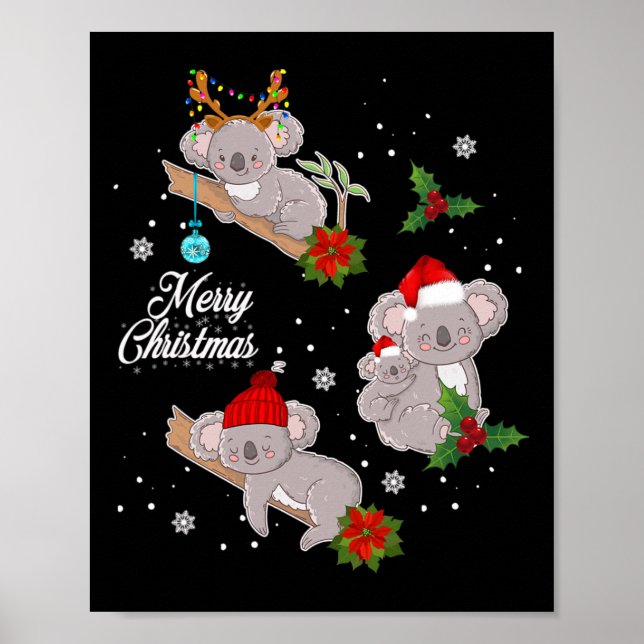 Koala Christmas Lights Funny Santa Hat Merry Chris Poster (Front)
