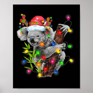 Koala Christmas Lights Funny Santa Hat Merry Chris Poster