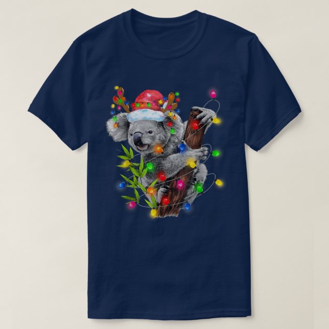 Koala Christmas Lights Funny Santa Hat Merry Chris T-Shirt (Design Front)