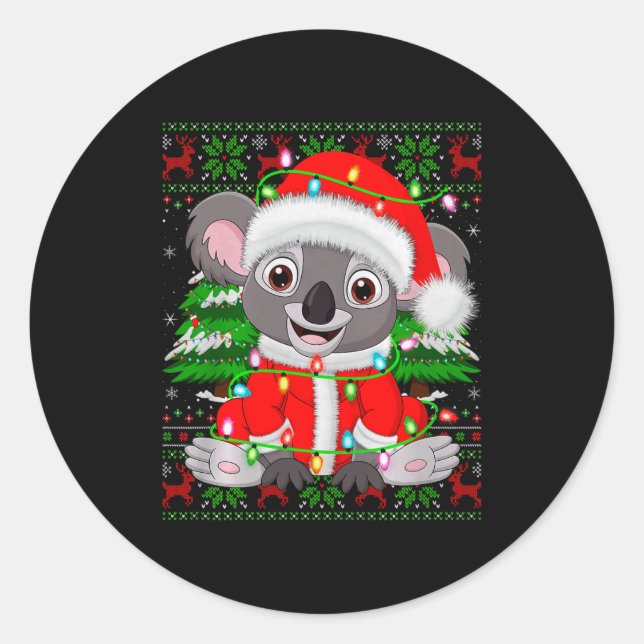 Koala Christmas Lights Santa Costume Ugly Xmas Swe Classic Round Sticker (Front)