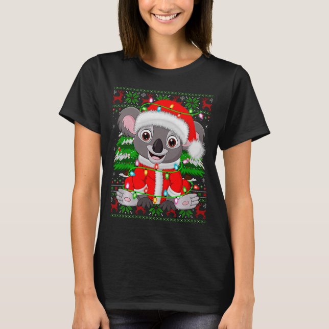 Koala Christmas Lights Santa Costume Ugly Xmas Swe T-Shirt (Front)