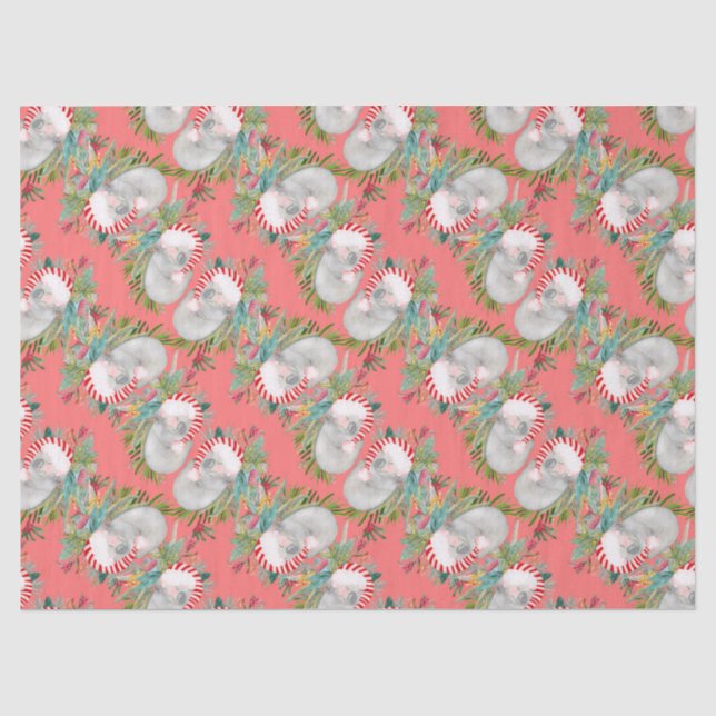 Koala Christmas Pink  Tissue Paper (Front)