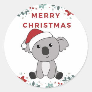 Koala Christmas Snow Winter Animals Koalas Classic Classic Round Sticker