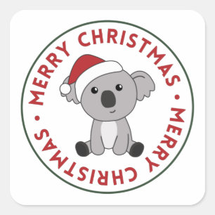 Koala Christmas Snow Winter Animals Koalas Square  Sticker