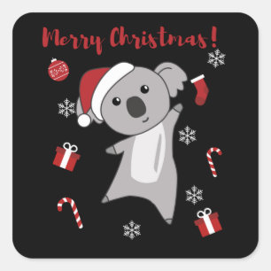 Koala Christmas Snow Winter Animals Koalas Square Sticker