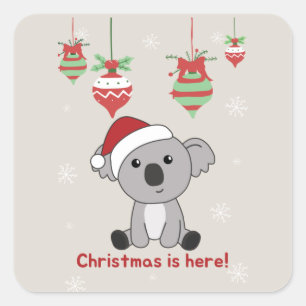 Koala Christmas Snow Winter Animals Koalas Square  Sticker