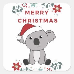 Koala Christmas Snow Winter Animals Koalas Square Sticker
