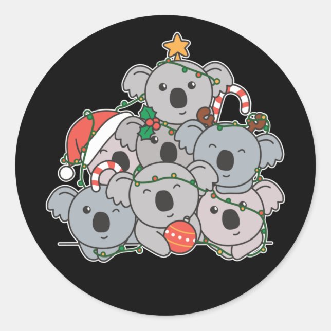 Koala Christmas Tree Funny Animal Christmas Classic Round Sticker (Front)