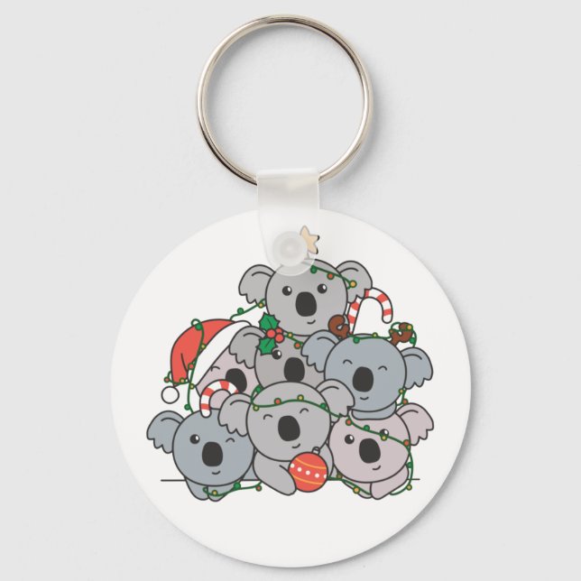 Koala Christmas Tree Funny Animal Christmas Keycha Key Ring (Front)