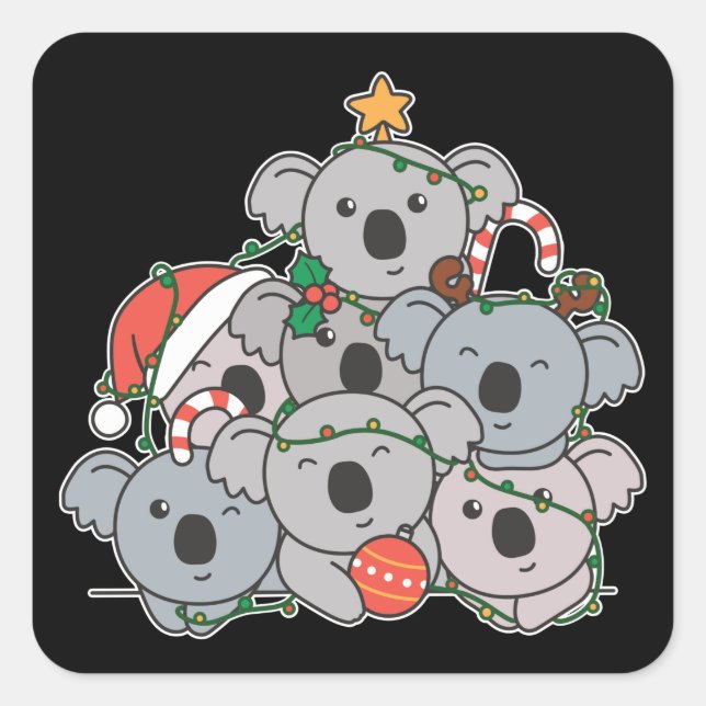 Koala Christmas Tree Funny Animal Christmas Square Sticker (Front)