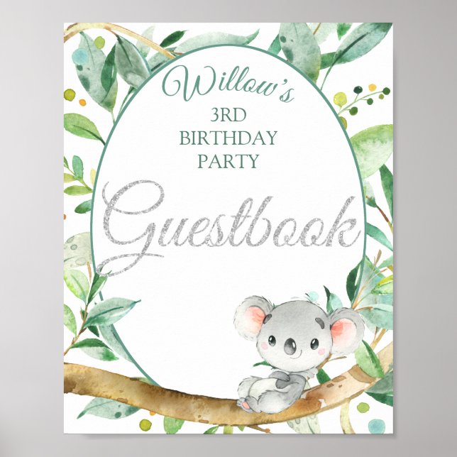 Koala Custom Birthday Party Guestbook Sign (Front)