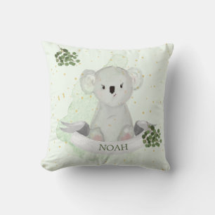 Koala Cute Baby Animal Green Gum Leaves Nursery Cushion