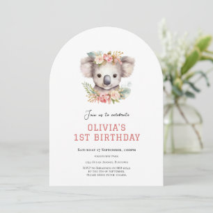 Koala cute first birthday invitation
