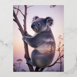 Koala Double Exposure Animal Nature Wilderness Out Foil Holiday Postcard