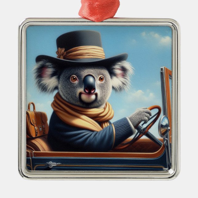 Koala Driving Metal Ornament (Front)