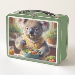 Koala Eating Salad Metal Lunch Box