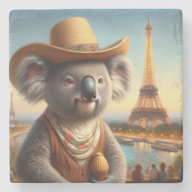 Koala Eiffel Tower Stone Coaster (Front)