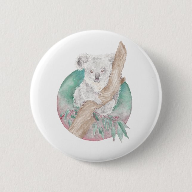 Koala & Eucalyptus 6 Cm Round Badge (Front)