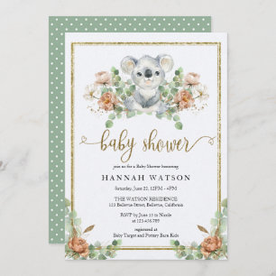 Koala Eucalyptus Woodland Elegant Baby Shower Invitation
