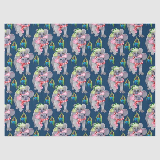 Koala Family Blue Christmas Tissue Paper (Front)