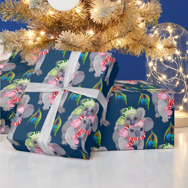 Koala Family Blue Christmas Wrapping Paper (Holidays)