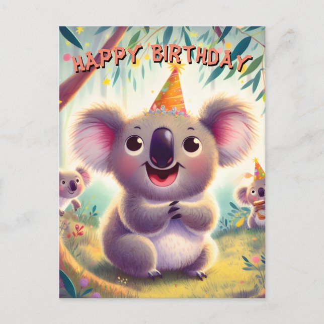 Koala Family Happy Birthday Celebration Holiday Postcard (Front)