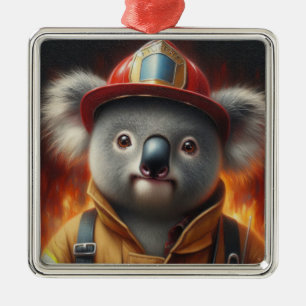 Koala Firefighter Metal Ornament