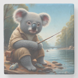 Koala Fishing Stone Coaster