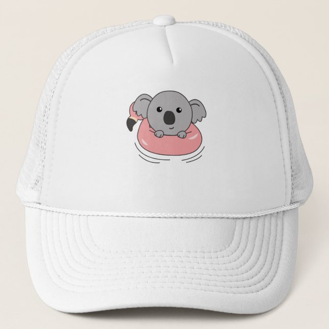 Koala Flamingo Swim Rings Summer Animals Trucker Hat (Front)