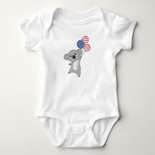 Koala Flies With Balloons 4th Of July American Baby Bodysuit