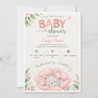 Koala flower baby shower invitation