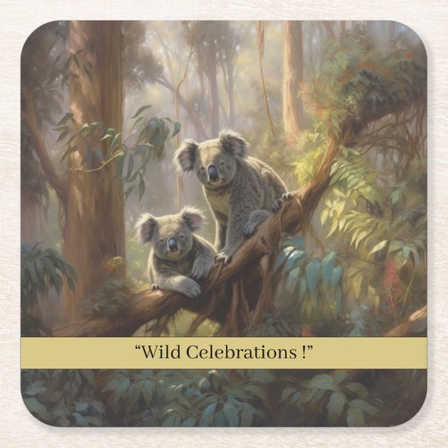 Koala Forest Dreams, custom  Square Paper Coaster (Front)