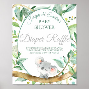 Koala Gender Neutral Baby Shower Diaper Raffle Poster
