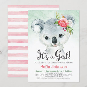 Koala Girl Baby Shower Invitation