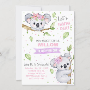 Koala girl birthday invitation, any age. invitation