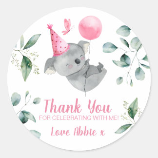 Koala Girl Pink Birthday Favor Classic Round Sticker