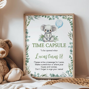 Koala Greenry Birthday Party Time Capsule Sign